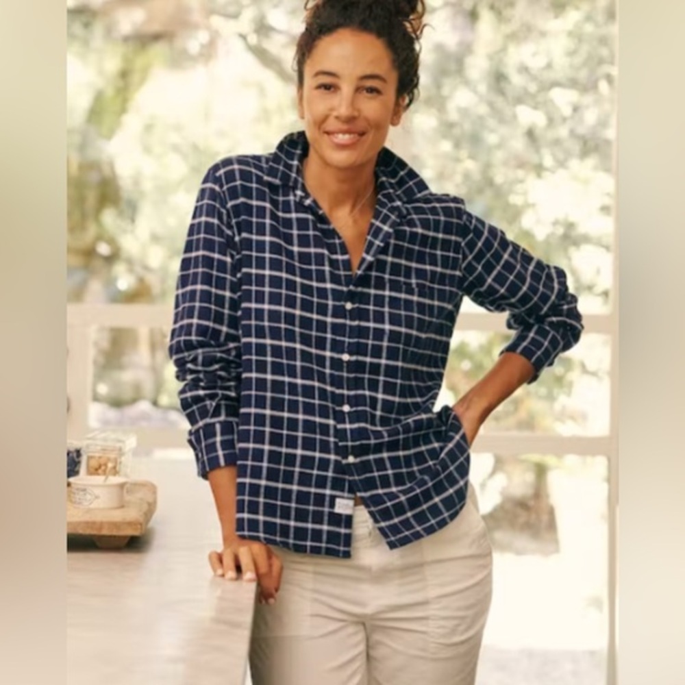 Frank & Eileen Size L • Blue Gingham Barry Button Up Italian Fabric Shirt Top.